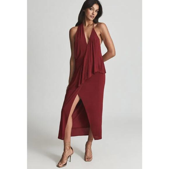 REISS Xena Strappy Open Back Midi Cocktail Dress | Size 6, Dark Red NEW - Picture 4 of 7